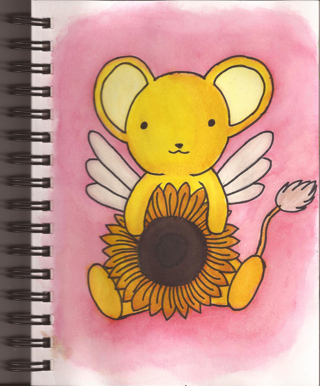 Watercolour Notebook #11: Kero-chan with Sunflower by Greenpolarbear47