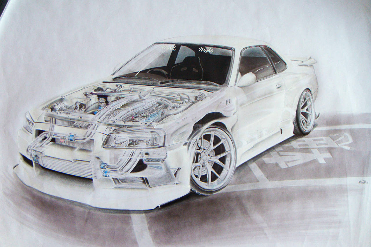 Nissan Skyline R34 (BNR34) Cutaway Sketch by xMadish