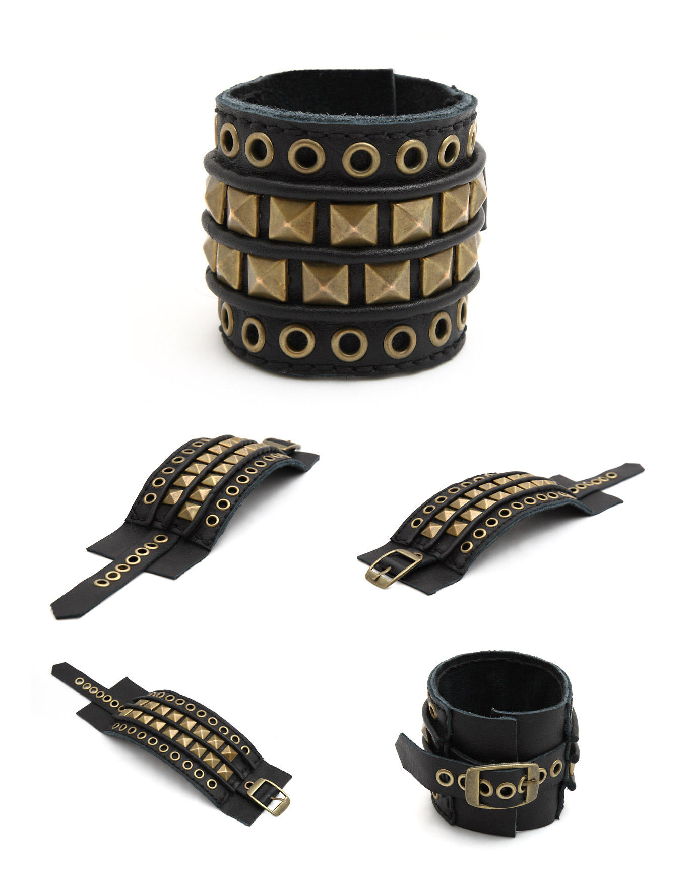 DV01-EPIC: Black Leather Cuff Bracelet, Hand Stit by tiptopland