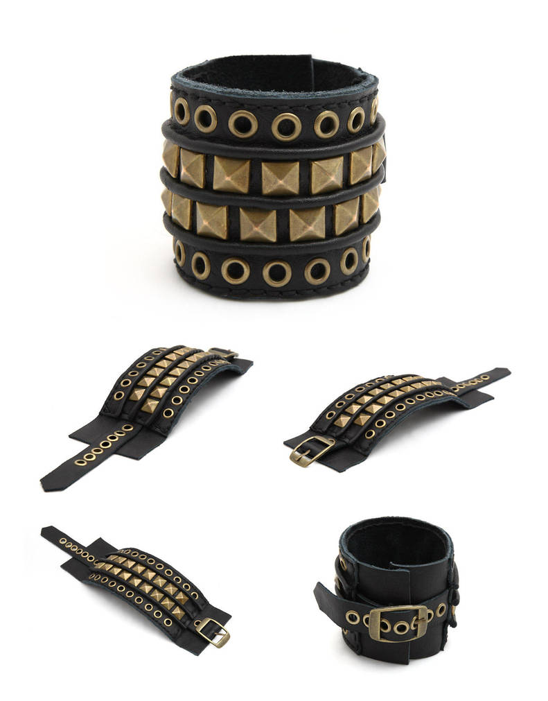 DV01-EPIC: Black Leather Cuff Bracelet, Hand Stit by tiptopland