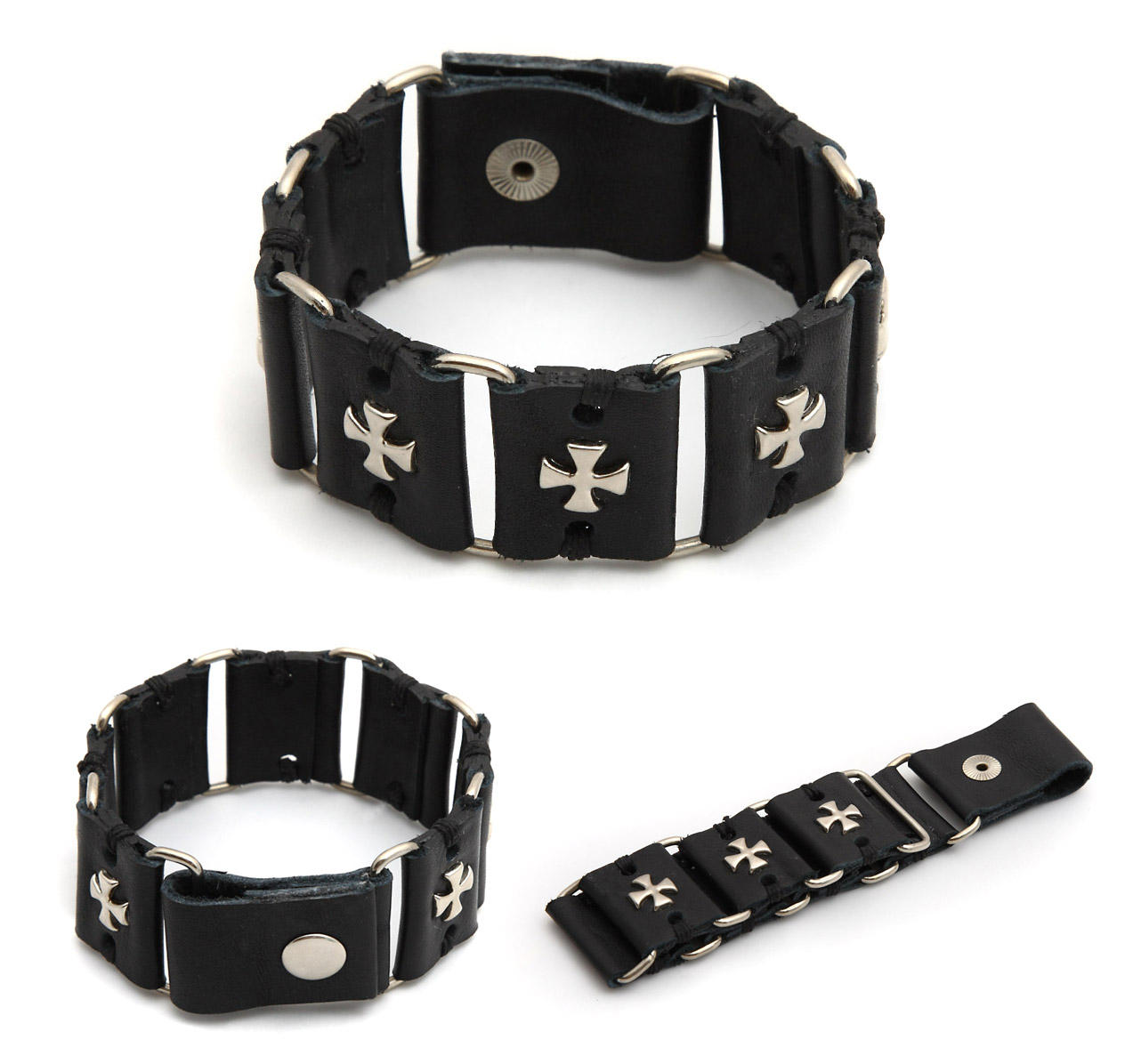 DV02-BRIDGE: Black Leather Cuff Bracelet Chained by tiptopland