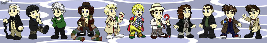 Chibi 11 Doctors by cardinalbiggles