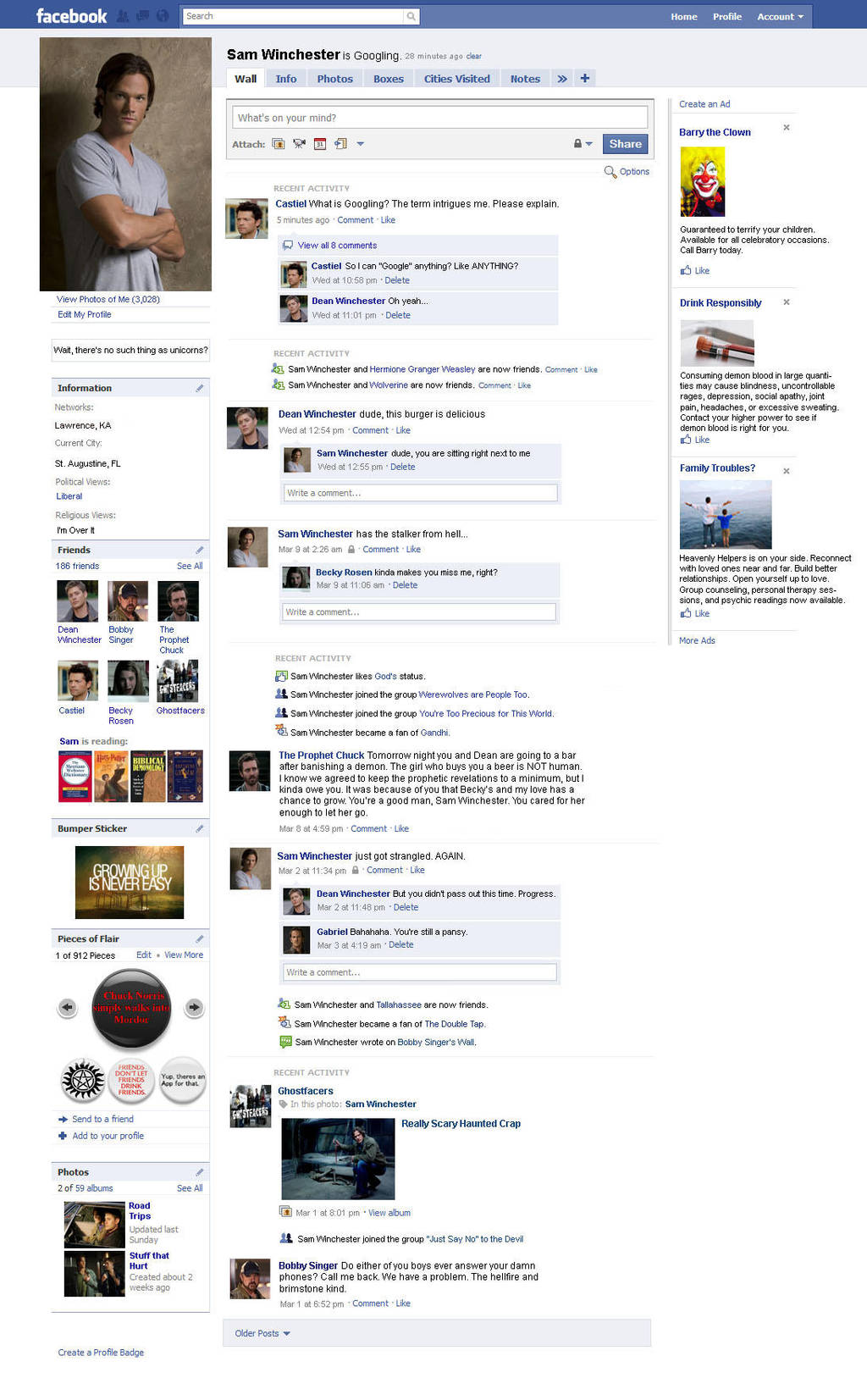 Sam's Facebook Page by kiles85