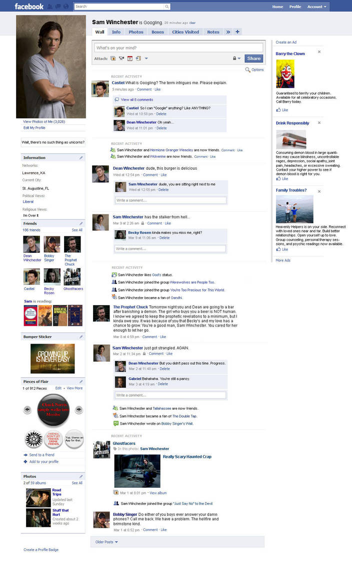 Sam's Facebook Page by kiles85