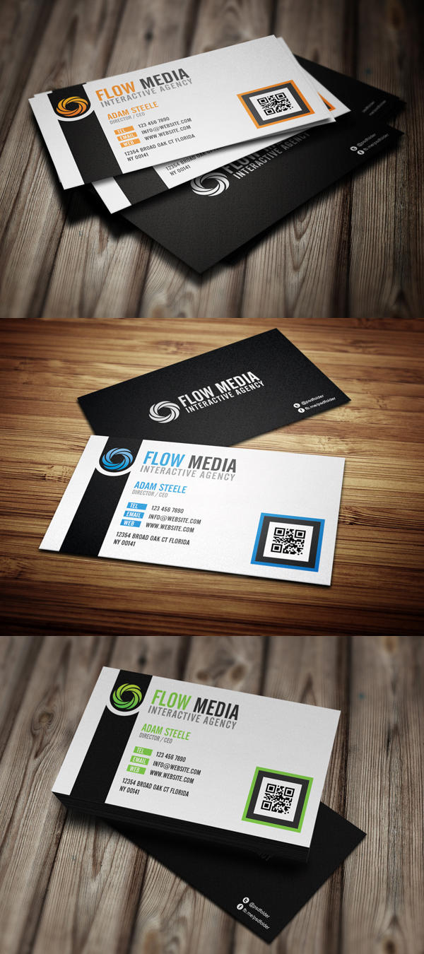 Free PSD: Flow Business Cards in 3 Colors by thearslan