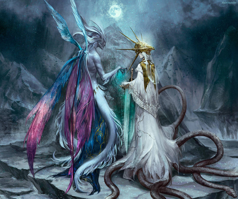 Dark Souls Seath The Scaleless And Gwyndolin By Risingmonster On