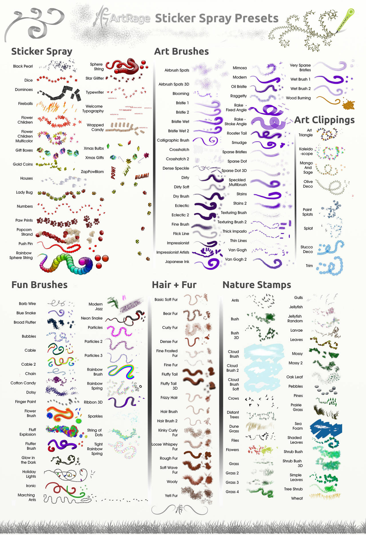 ArtRage Sticker Spray Presets Reference Sheet by ArtRageTeam