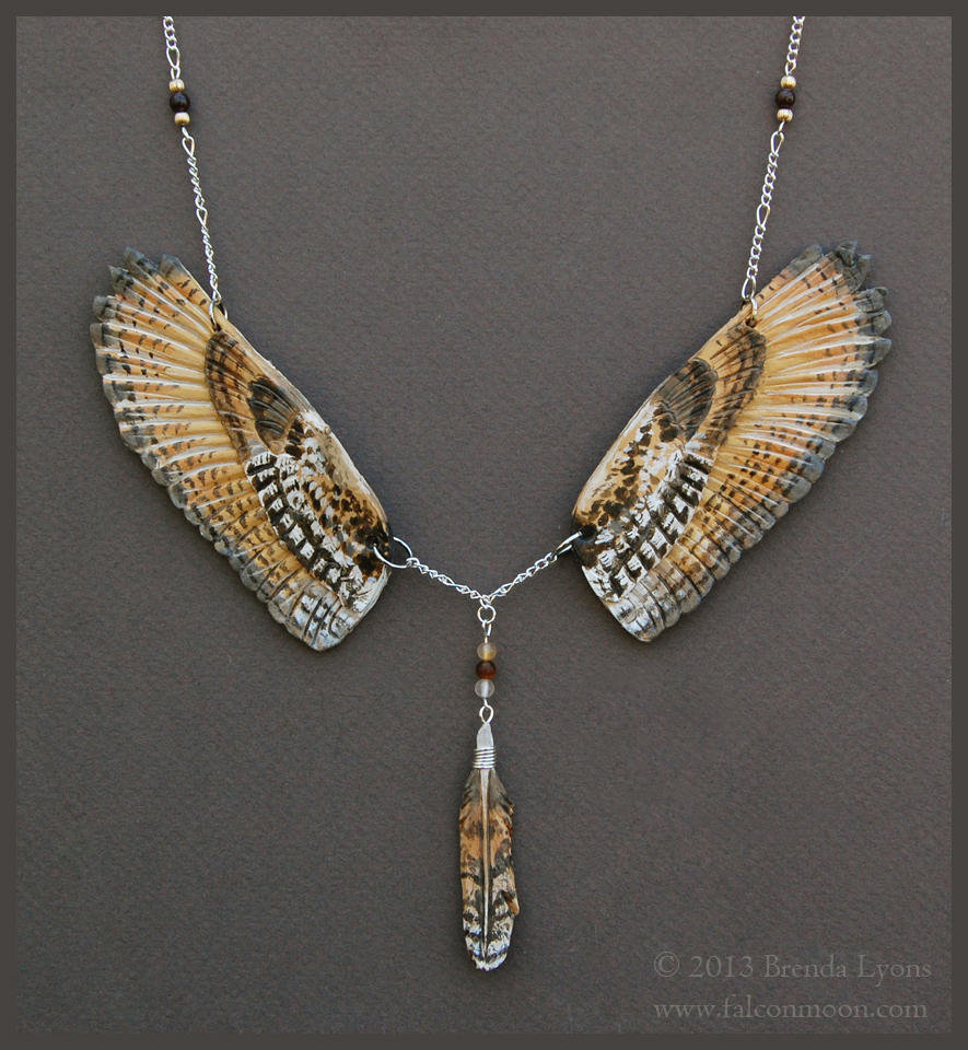 Siberian Eagle Owl Wings - Leather Necklace by windfalcon