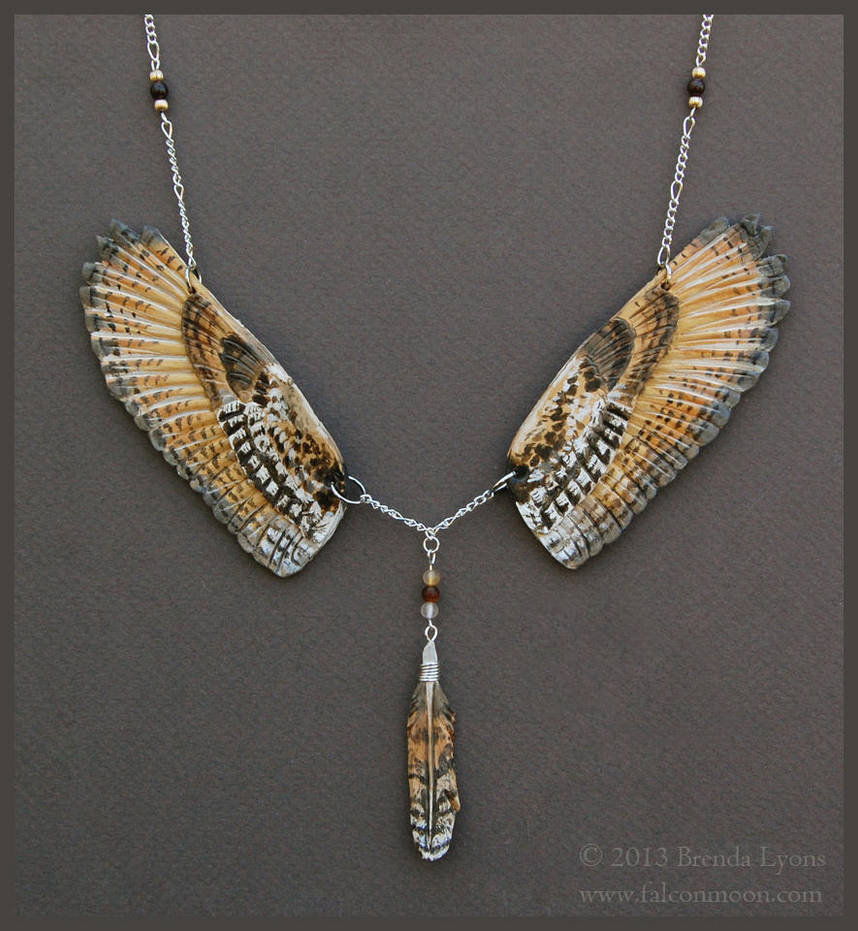 Siberian Eagle Owl Wings - Leather Necklace by windfalcon