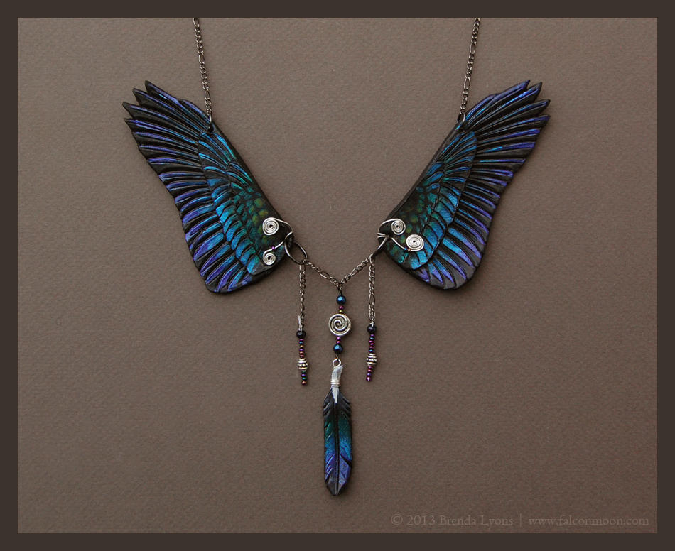Dusk Raven - Leather Wing Necklace by windfalcon