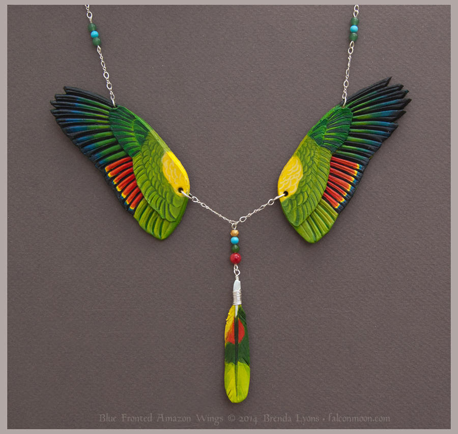 Blue Fronted Amazon - Leather Wings Necklace by windfalcon
