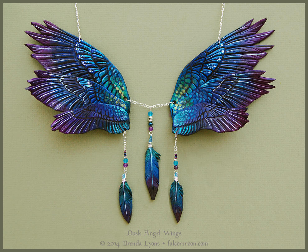 Dusk Angel Wings - Leather Necklace by windfalcon
