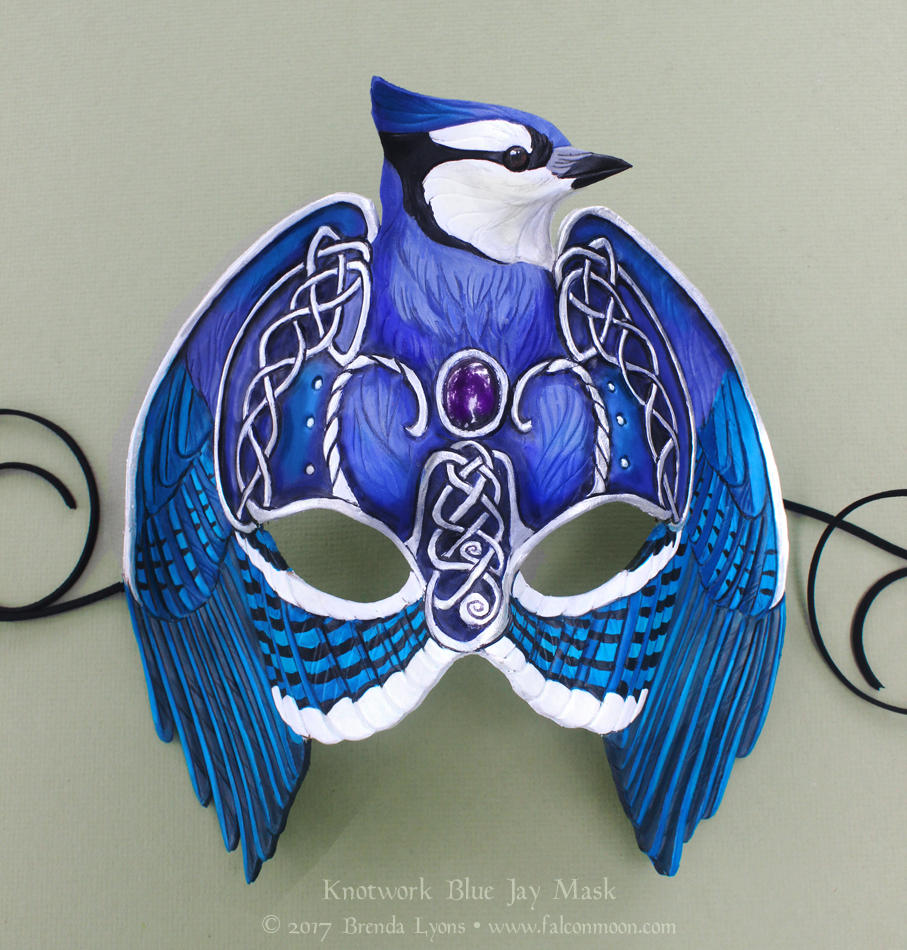 Knotwork Blue Jay - Leather Mask by windfalcon