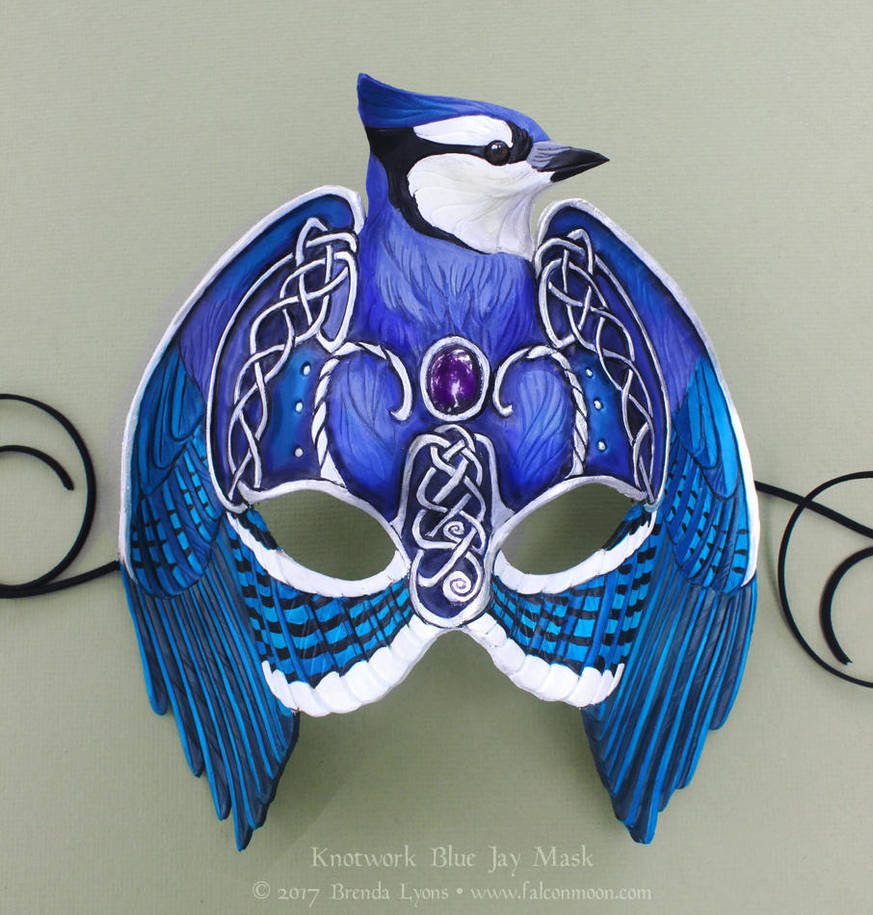 Knotwork Blue Jay - Leather Mask by windfalcon