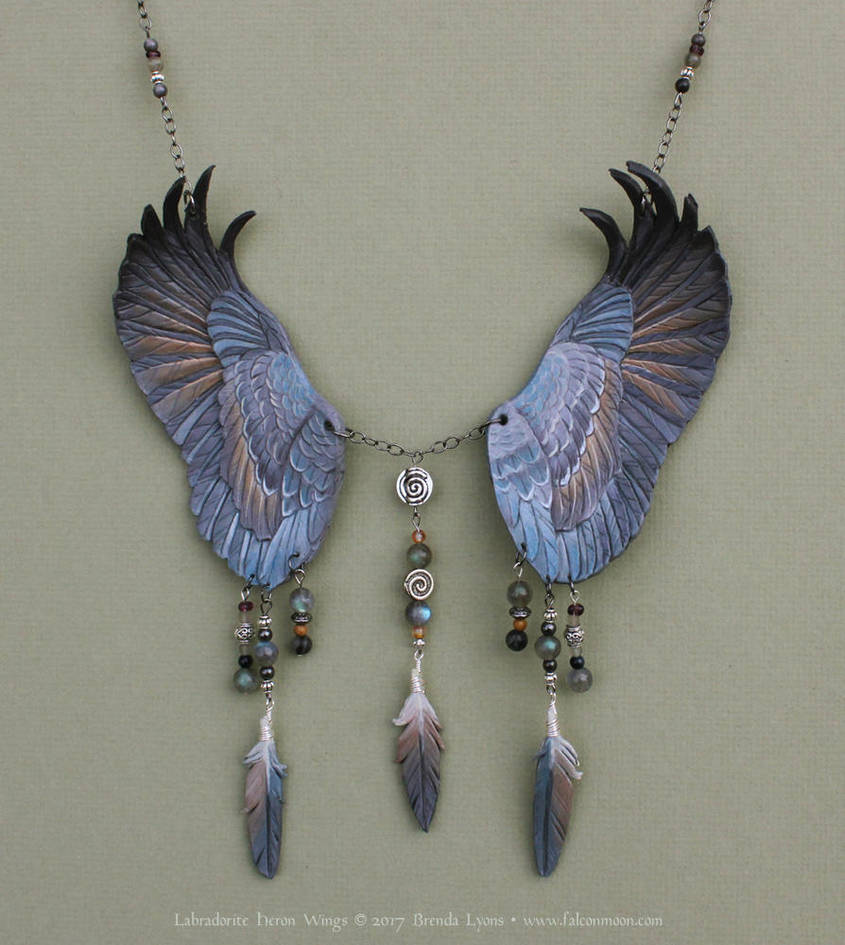 Labradorite Heron - Leather Wings Necklace by windfalcon