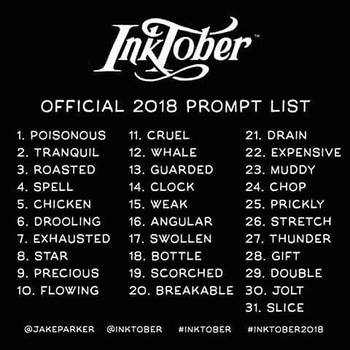 Inktober 2018 Official Prompt List by LaChicaRara