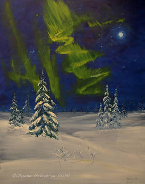 Aurora Borealis -(Long Exposure) oil by Oksana007 Aurora Borealis -(Long Exposure) oil by Oksana007