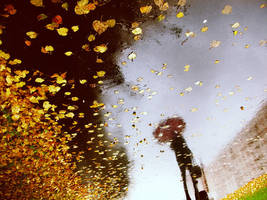 Red umbrella, golden rain by rusrainbow