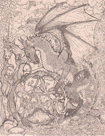 Unicorn Dragon Pentagram by StephanieSmall