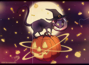 Space Witch Cat Riding a Pumpkin and Glowy Things by DJ88 Space Witch Cat Riding a Pumpkin and Glowy Things by DJ88