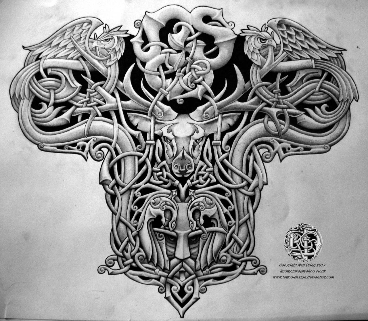 Celtic warrior back tattoo design by Tattoo-Design