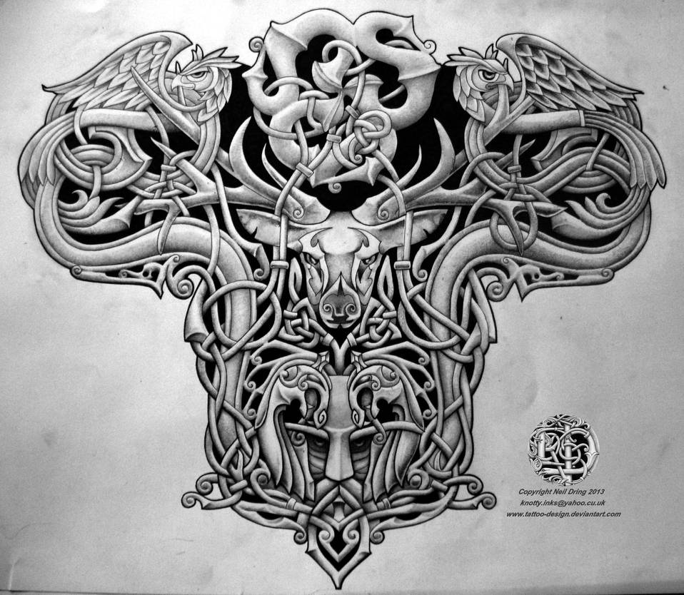 Celtic warrior back tattoo design by Tattoo-Design