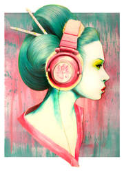 Geisha Headphones by pinkbutterflyofdeath
