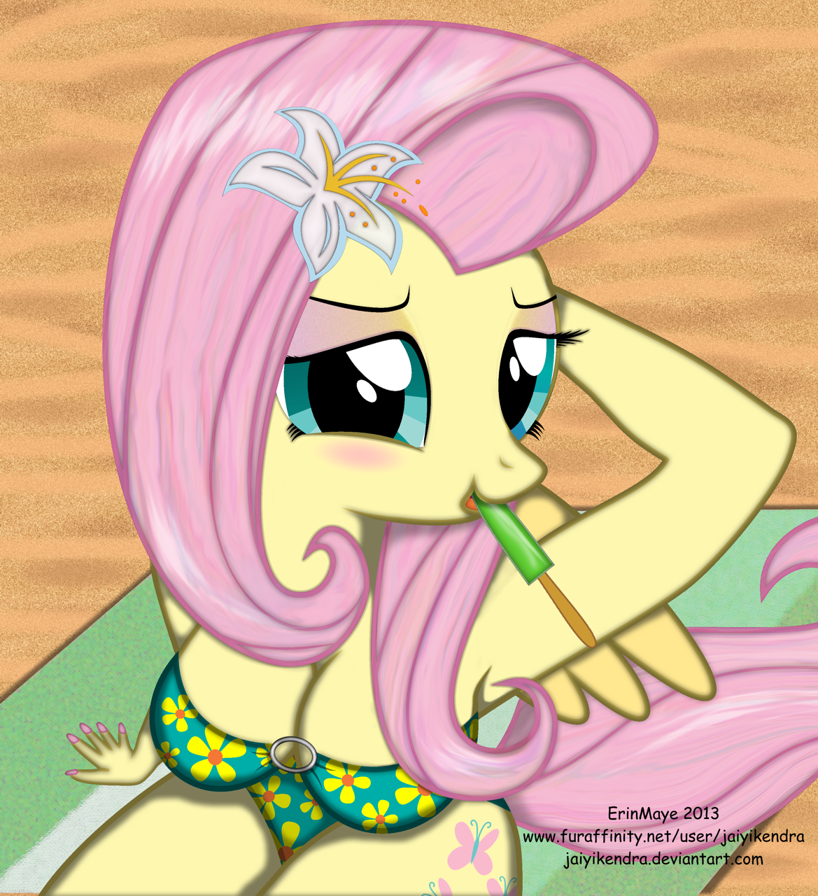 Fluttershy on the Beach by erinmaye by NeysaNight
