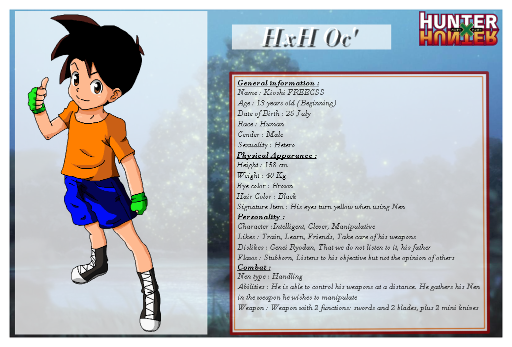 HxH Oc' - Kioshi Freecs by caractrer-manga on DeviantArt