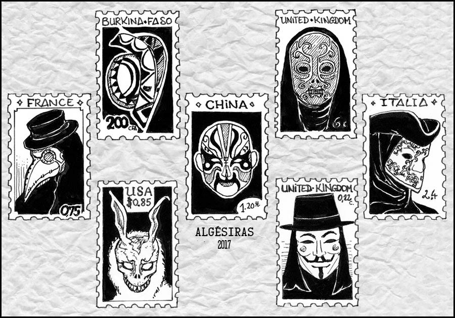 Inktober week 4: masks by Algesiras