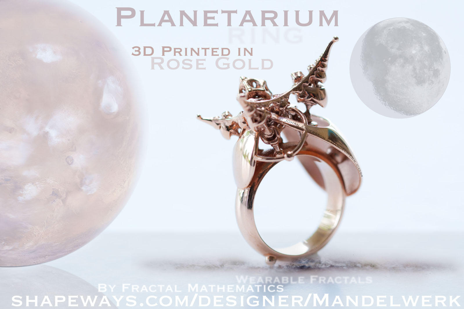 3D Printed - PLANETARIUM Ring - Rose Gold Plated by MANDELWERK