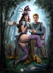 Steampunk Alex in Wonderland with the Madhatter by rebelakemi