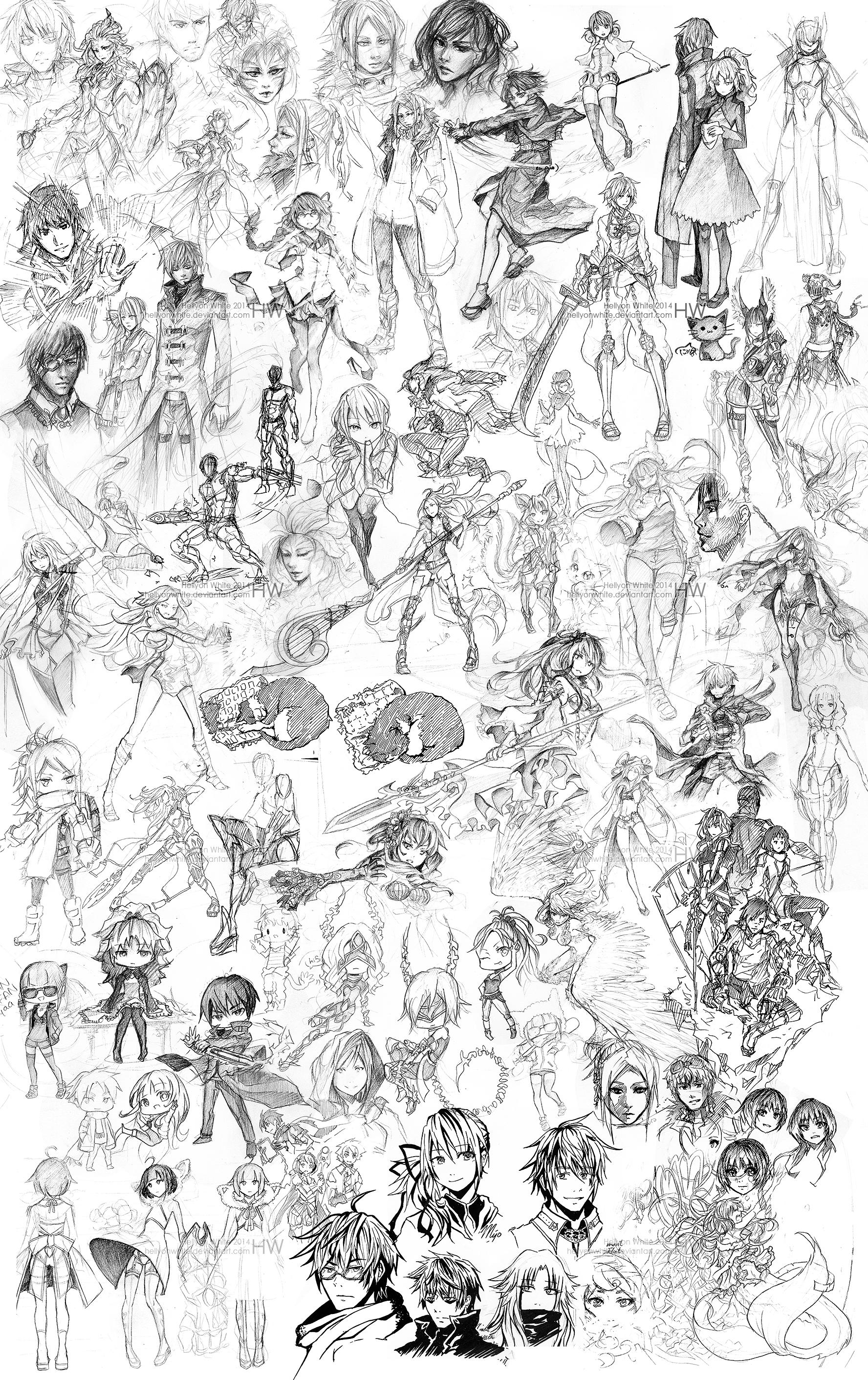 Pencil sketch dump 2013-2014 by HellyonWhite