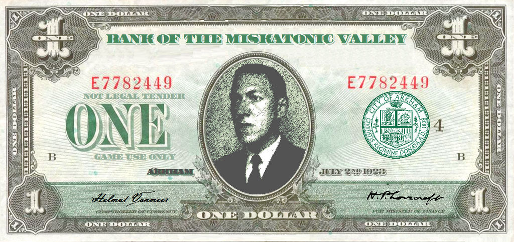 Play Money ($1) RPG/LARP /MISKATONIC VALLEY BILL by vonmeer