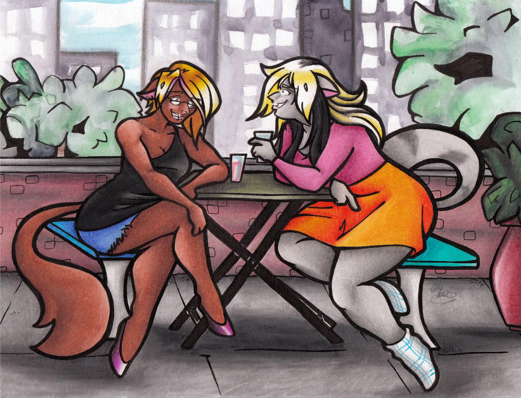 Talking Over Lunch by calicokatt
