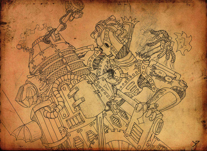 Steampunk Dalek vs Cybusman by Promus-Kaa
