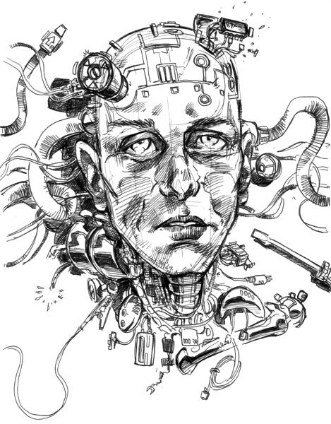 Broken android head by holaso