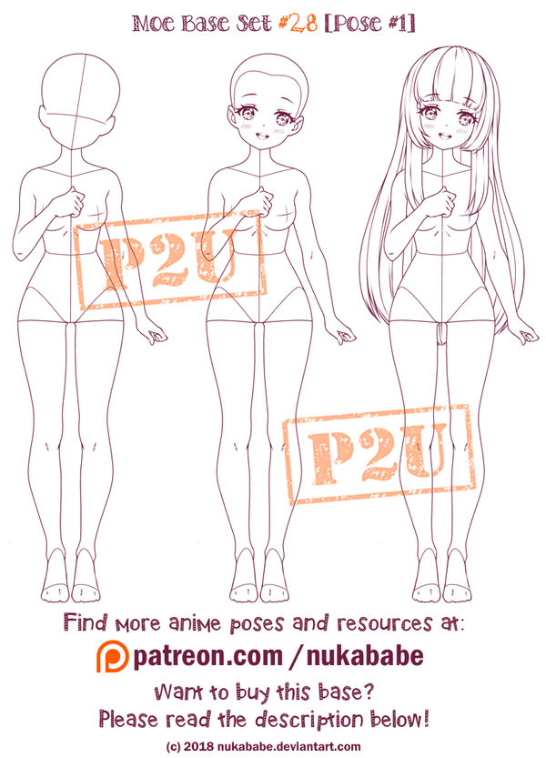 Female Pose Reference | P2U Base | Moe Reference by Nukababe on DeviantArt