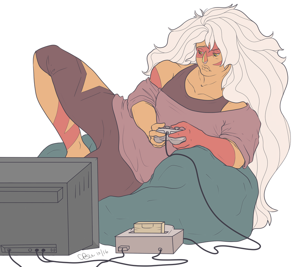 I have my own little headcanon that, after Jasper’s redemption arc and living with the Crystal Gems, Steven introduces Jasper to video games as a way to help her relieve stress and cope with ...