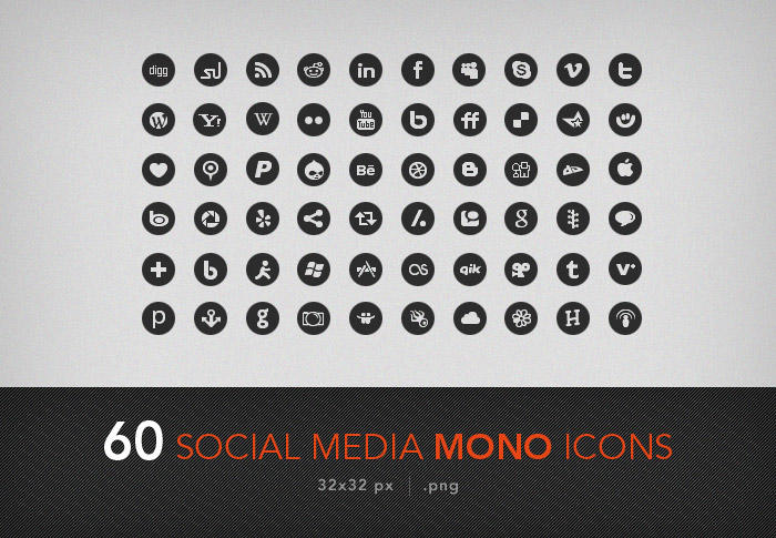 60 social media mono icons by artbees
