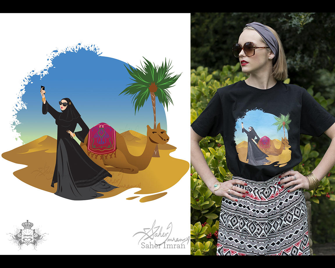 Lady in the Desert T shirt print by hotpinkscorpion