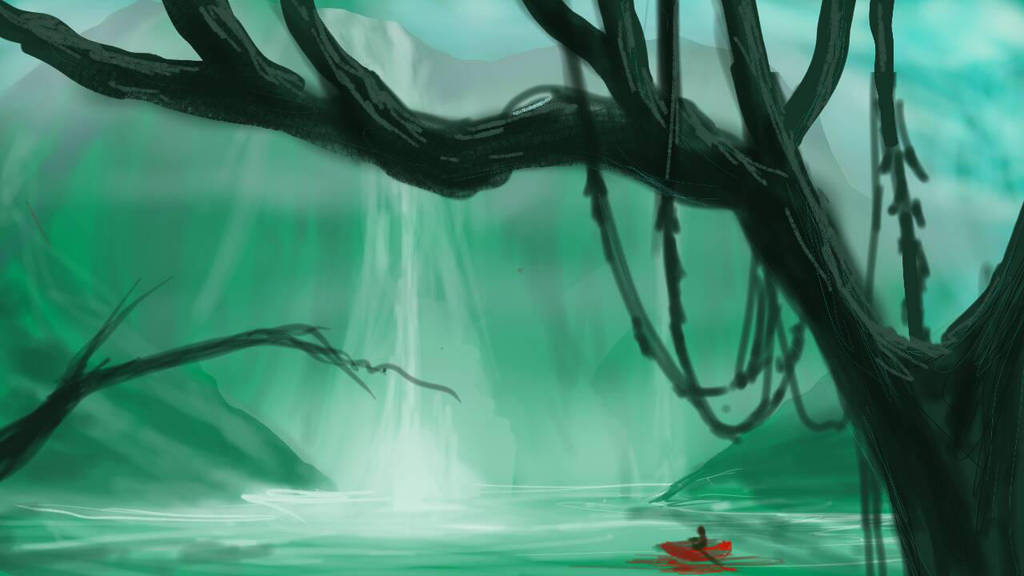 Viridian Falls and the Red Boat by hotpinkscorpion