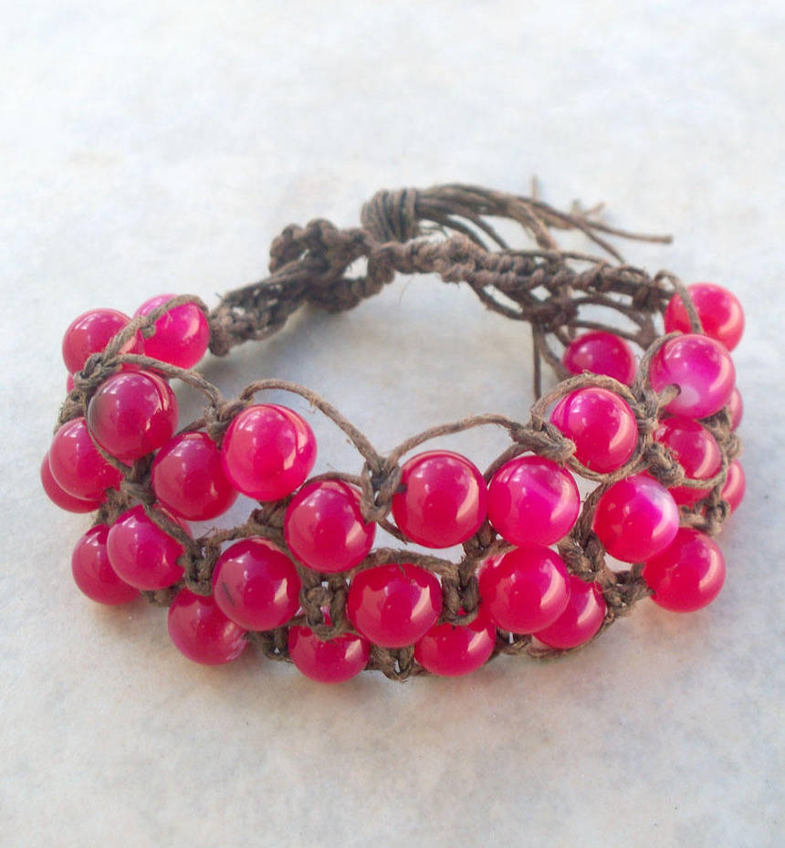 Pink and Brown Hemp Bracelet by tiranaki