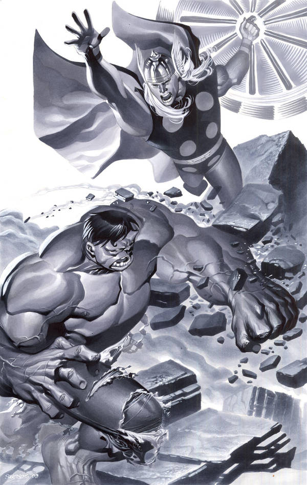 Hulk battles Thor by ChristopherStevens