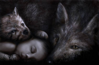 Wolf baby at night by Alisha-Mordicae