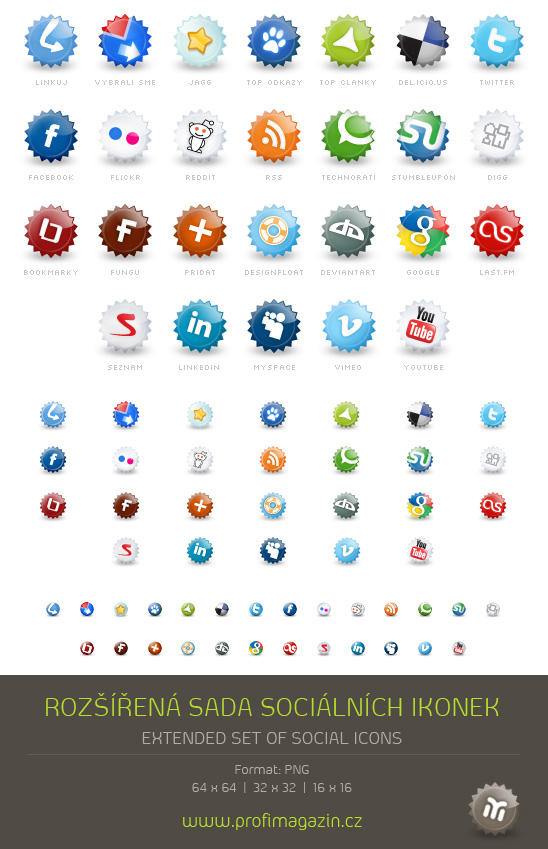 Extended set of social icons by Tydlinka