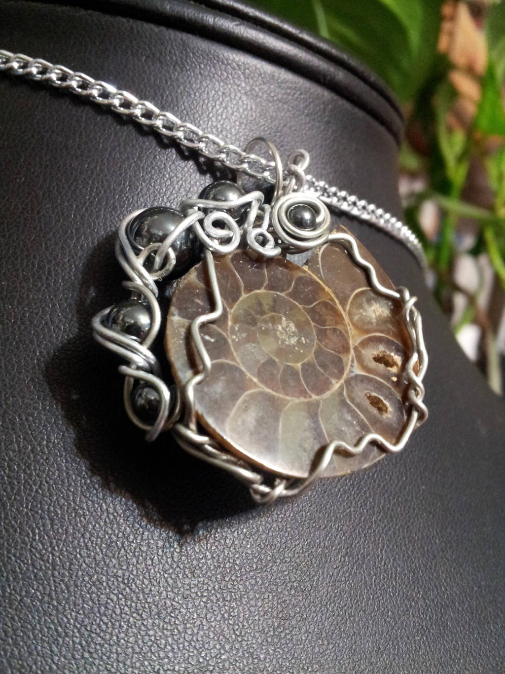 Ammonite And Hematite In Silver by BacktoEarthCreations